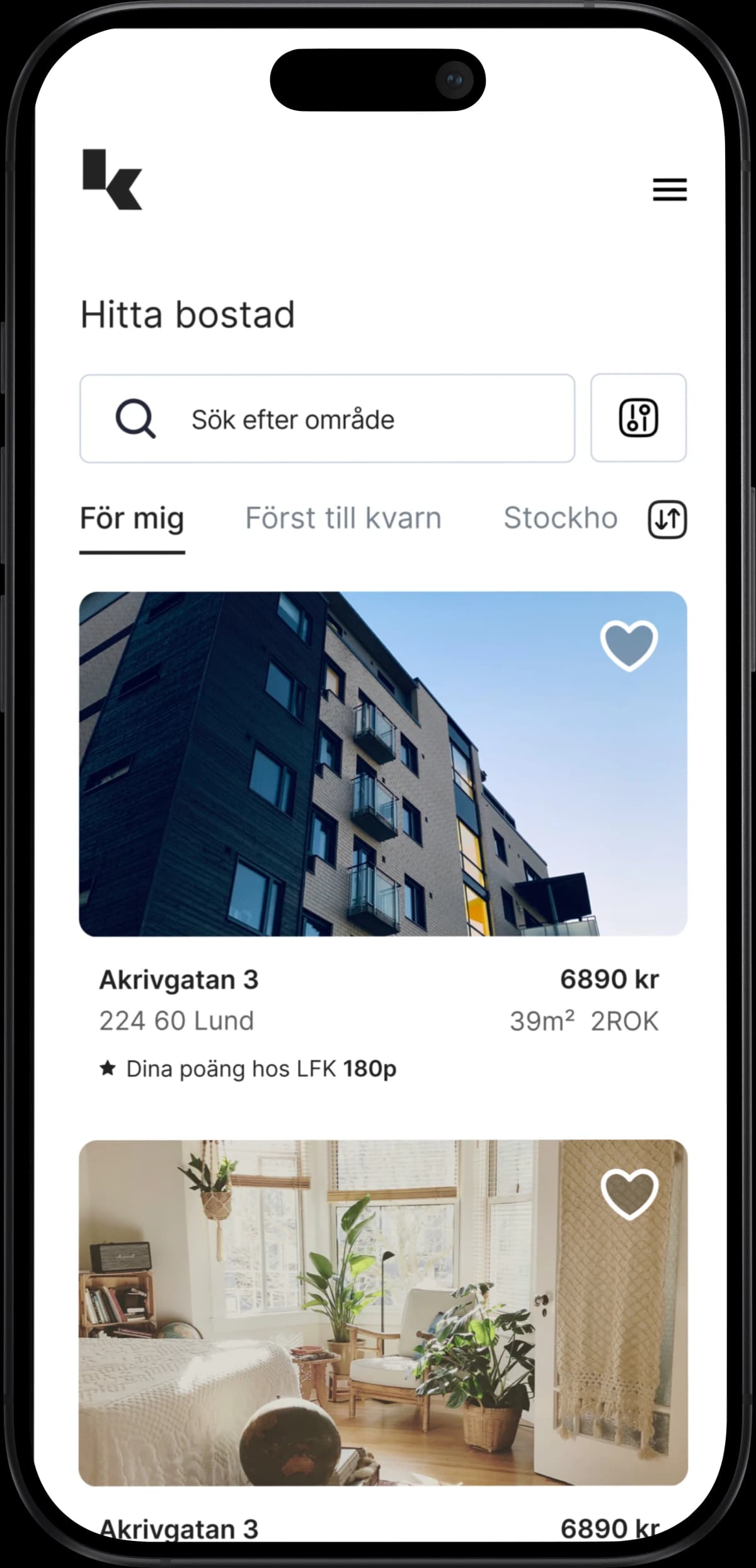 KöKoll homepage on mobile phone