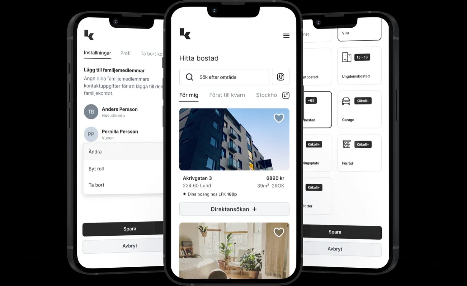 Three phones showing premium features